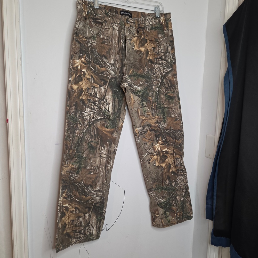 Realtree Camo Pants Mens 34x32 Brown Hardwoods All Purpose Hunting Cotton Denim